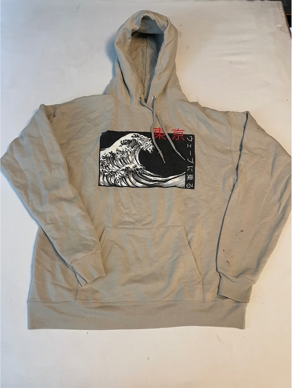 Artist Union Clothing Co. Medium Beige Hoodie with Japanese Wave Graphic